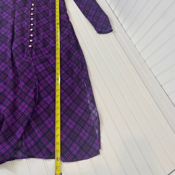 NWT Anthropologie Rahi Purple Plaid Trista Dress Size S Pearl Button Plunge Neck - Picture 7 of 8